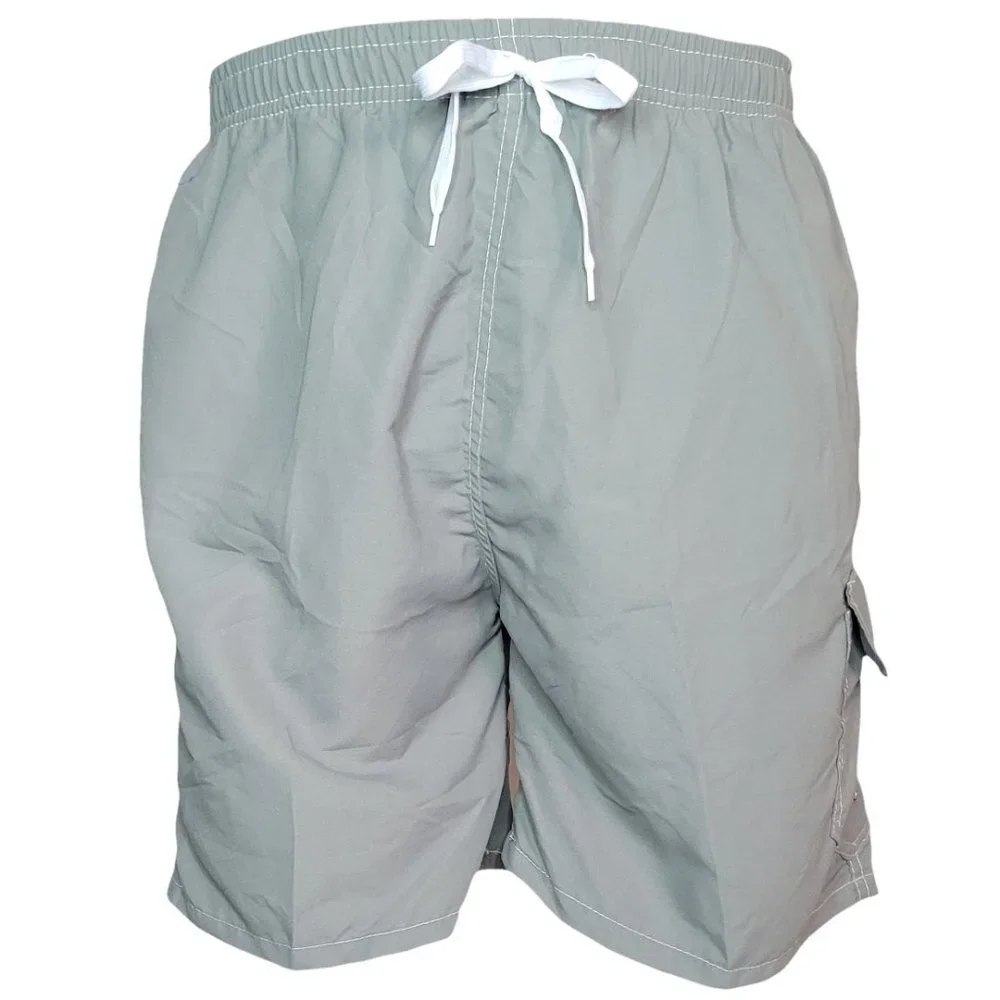 Men Swim Shorts, Swimming Trunks, 3 Pocket Cargo Swimwear, Olive